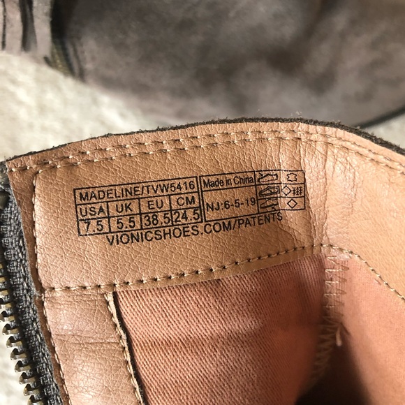 Vionic Madeline suede taupe stacked heel bootie boots - Picture 3 of 6